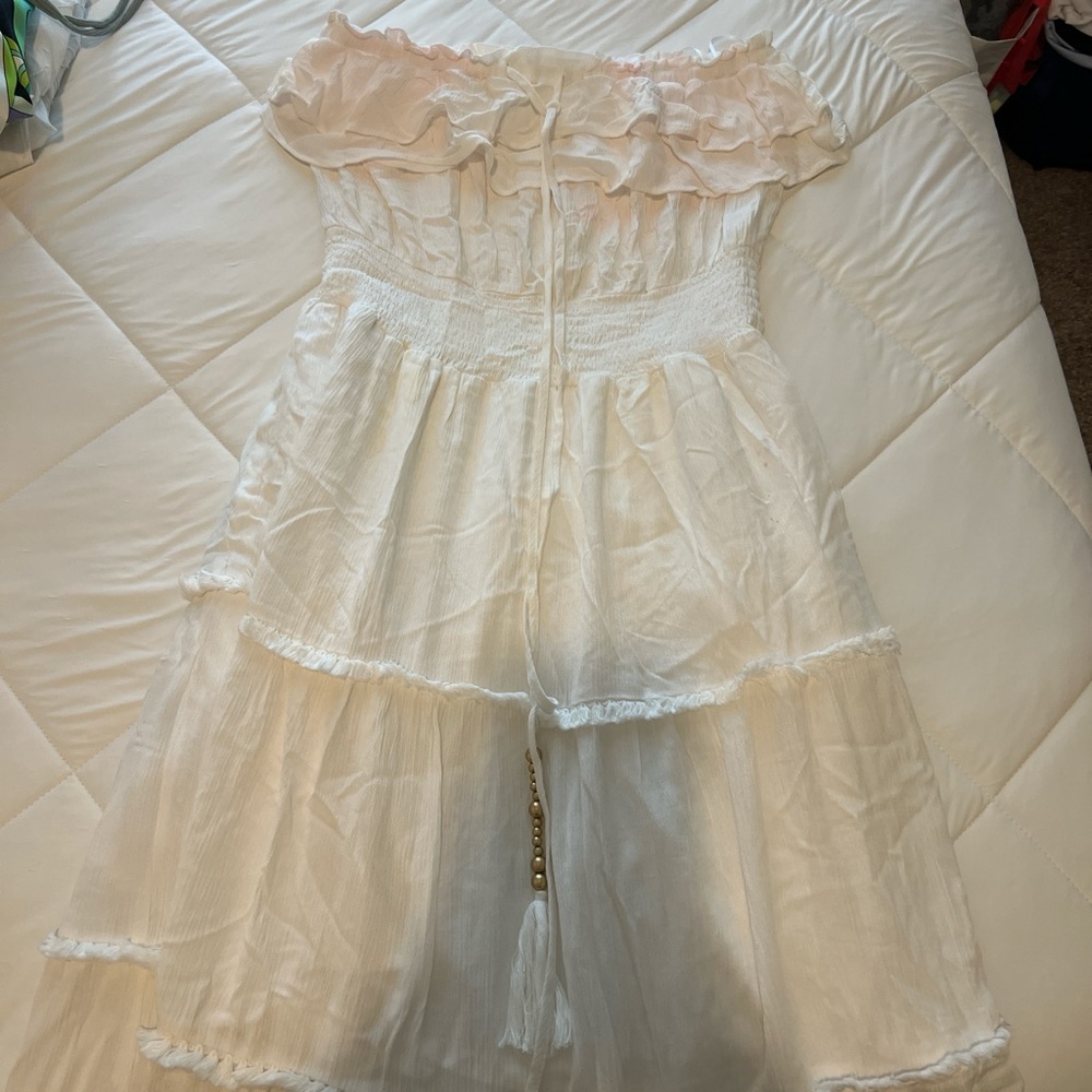 Off-Shoulder White Dress with Ruffle Details